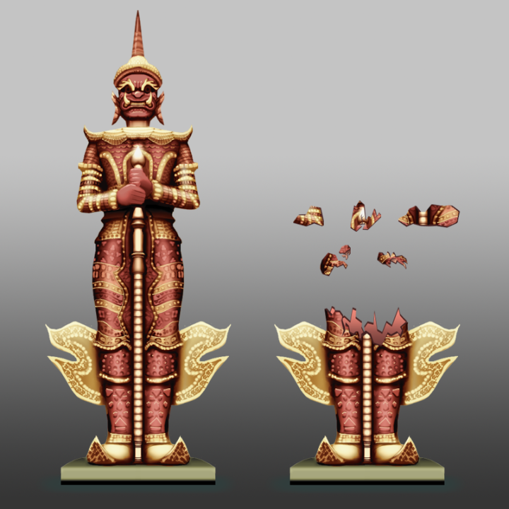 Super Street Fighter 2 Turbo HD Remix - Broken Statue States art. Original statue art (left) by Udon Entertainment. Software used: Adobe Photoshop.