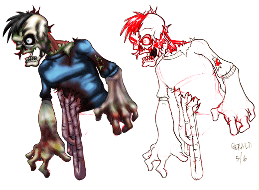 Concept Art for Unannounced Zombie game. Medium: Red drawing pencil on paper, painted in Adobe Photoshop.